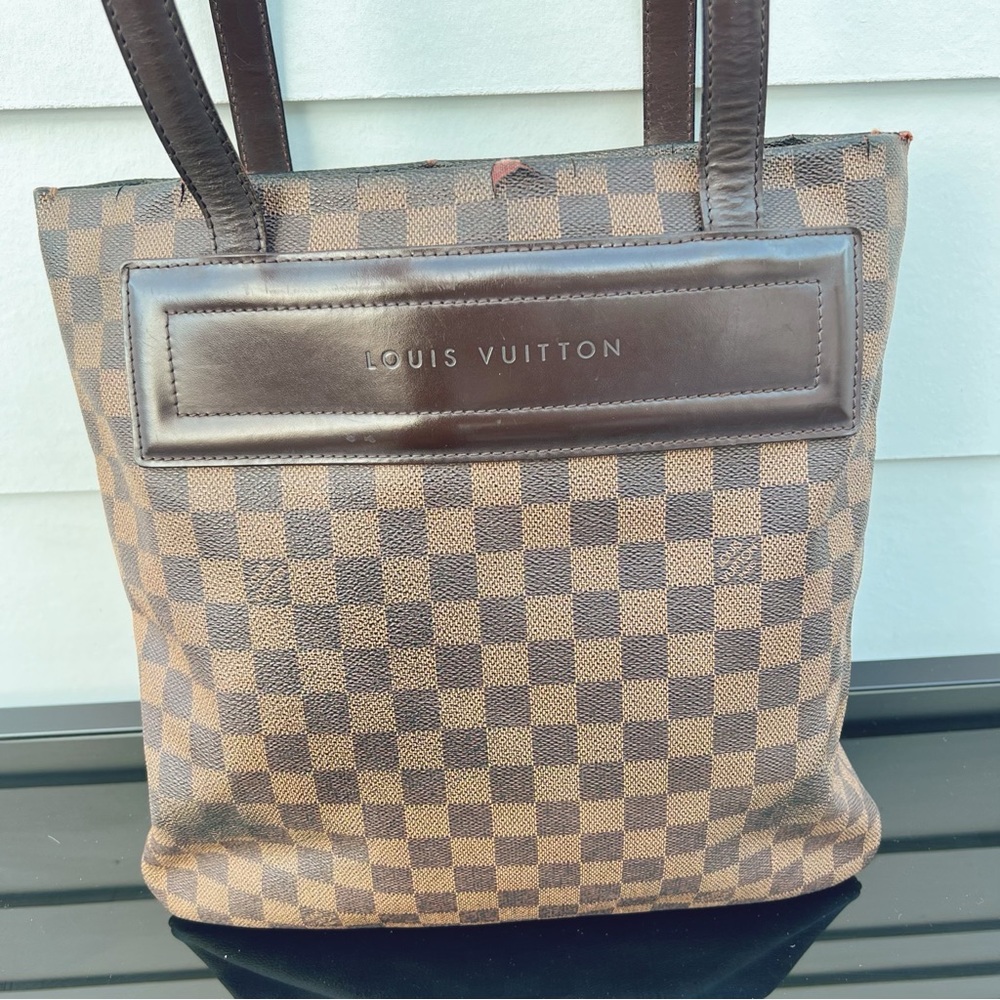 Louis Vuitton Brown Checkered Canvas Tote with Dark Brown Trim